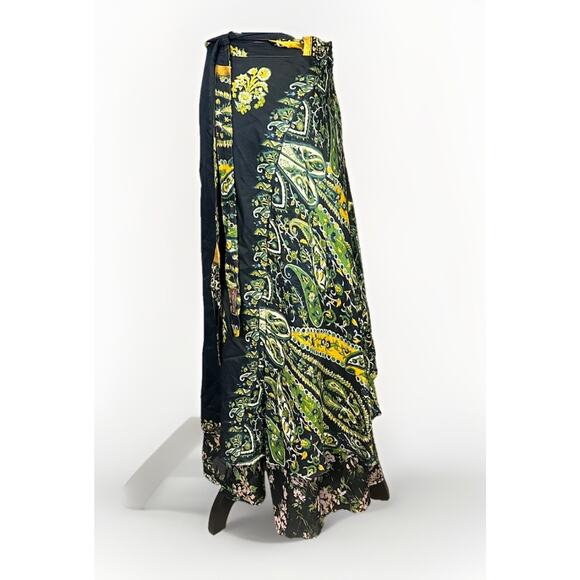 VTG Kariza Wrap Skirt Womens One Size Black Layer Boho Sheer Festival India Silk - Picture 3 of 9